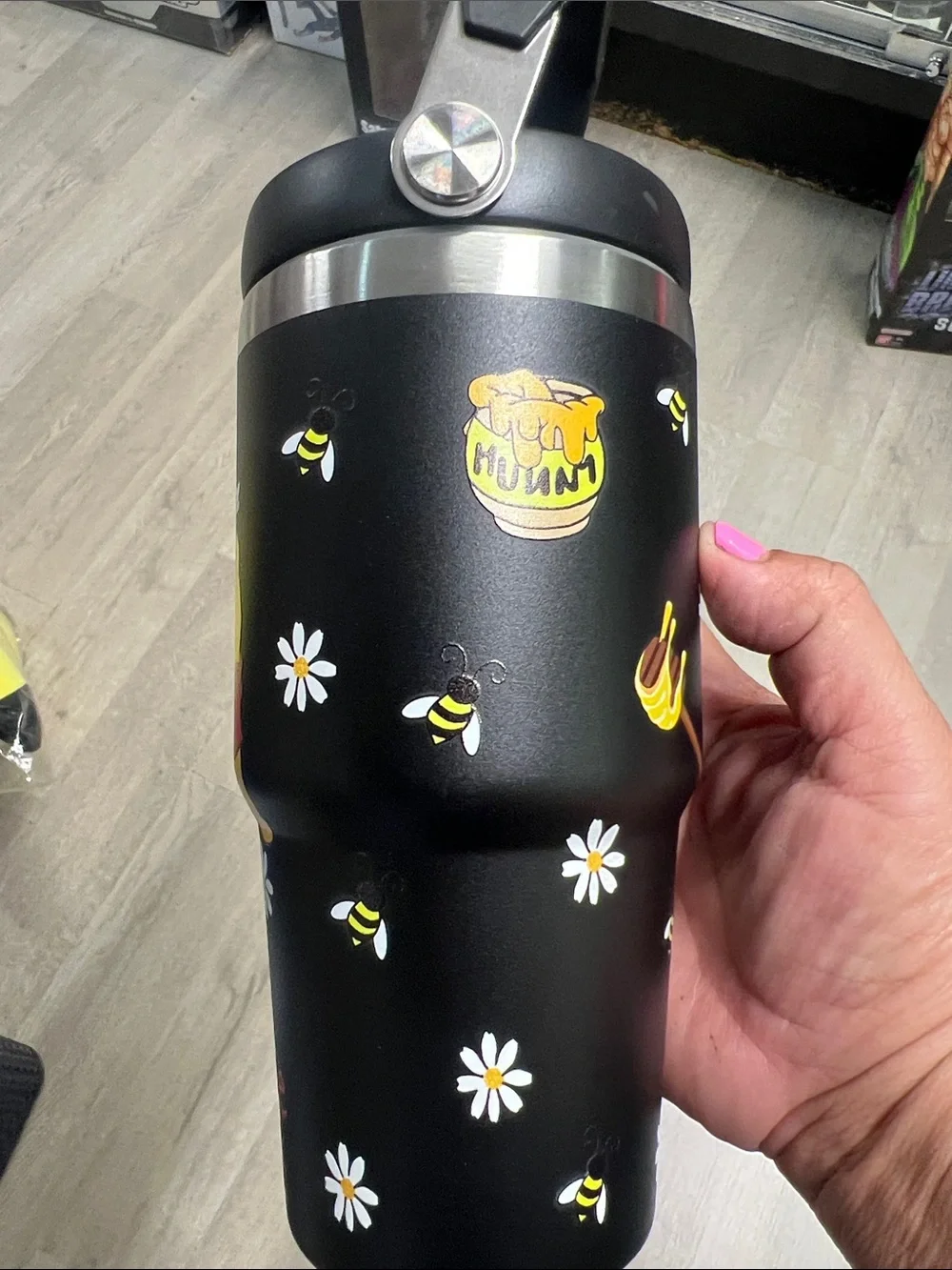 Stanley Black Winnie the Pooh Kids Travel Tumbler with Yellow & Pink Accents